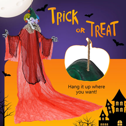 Dreamade Hanging Halloween Decoration, 13.1 Ft Hanging Clown with Colorful Eyes & Adjustable Arms