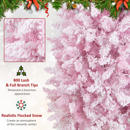 Dreamade 7ft Pre-Lit Pencil Christmas Tree, Snow Flocked Artificial Slim Tree with 800 Branch Tips - DreamadeUS