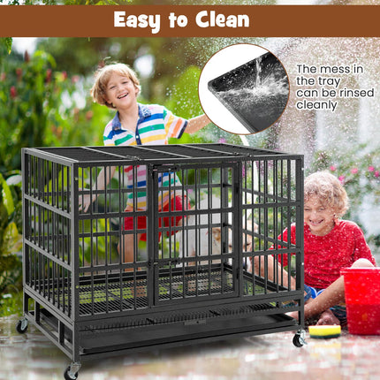 Dreamade Heavy Duty Dog Crate, Escape Proof Metal Dog Cage with Double Door