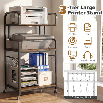Dreamade 3-Tier Rolling Printer Stand with Storage Shelves