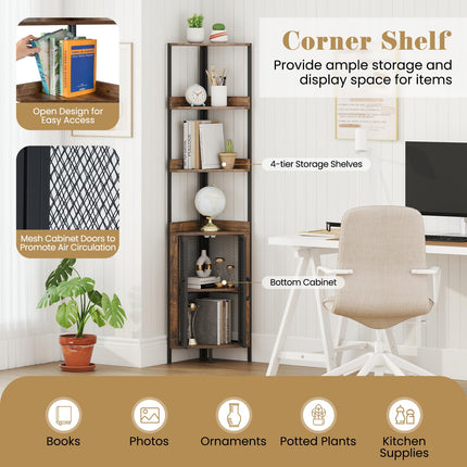 Dreamade 6-Tier Corner Shelf 67 Inches Tall Corner Bookshelf with Cabinet Industrial Bookcase