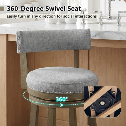 Dreamade Swivel Bar Stool | 27" Counter Height Stool with Linen Fabric Upholstered Seat & Back