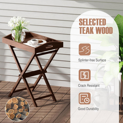 Dreamade 28-Inches High Solid Teak Wood TV Tray Side Table