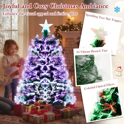 Dreamade 3 FT Pre-Lit Fiber Optic Christmas Tree with Slow-Flashing Multicolored Optical Fibers