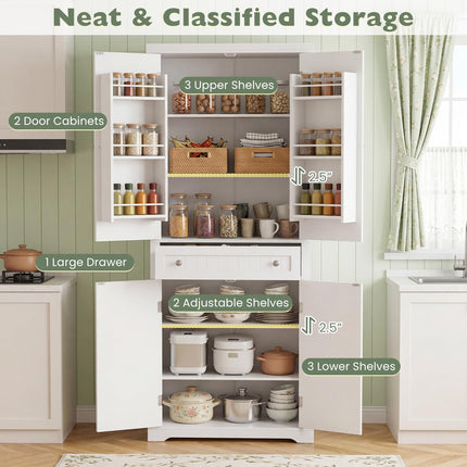 Dreamade 72" Tall Kitchen Pantry Cabinet w/Drawer & Adjustable Shelves