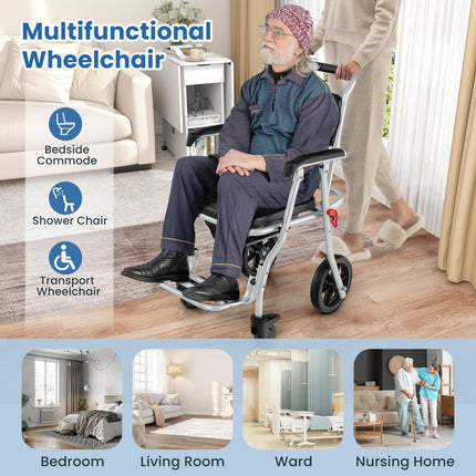 Dreamade Bedside Commode Wheelchair for Toilet - Foldable Shower Chair with Arms, Lockable Casters