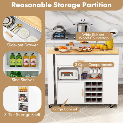 Dreamade Mobile Kitchen Island Cart - 2-in-1 Reversible Serving Cart Bar Table Combo, White