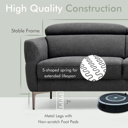 Dreamade Couch, Upholstered Loveseat with Lift-up Headrest and Metal Legs