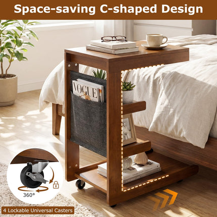 Dreamade C-Shaped End Table with Wheels w/Adjustable Desktop