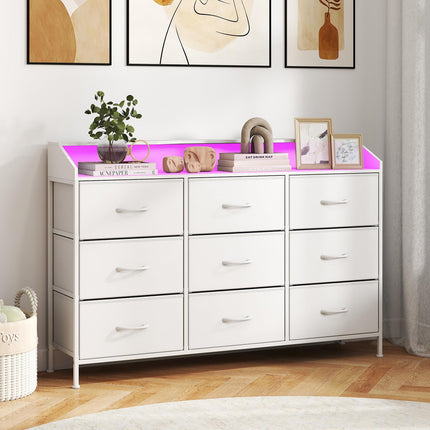 Dreamade 9-Drawer LED Dresser for Bedroom with Charging Station