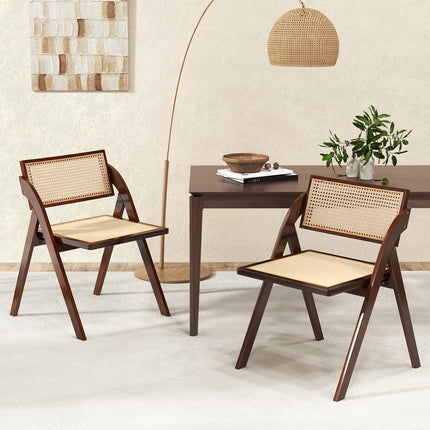 Dreamade Folding Dining Chairs Set, Wooden Folding Chair with Rattan Backrest & Seat