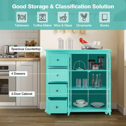 Dreamade Buffet Sideboard with Storage - Kitchen Pantry Cabinet with 2 Doors, 4 Drawers, Adjustable Shelf