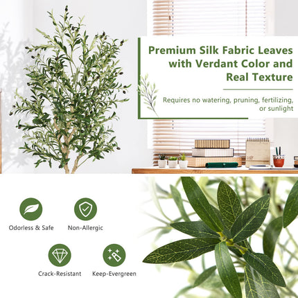 Dreamade 6ft Artificial Olive Tree, Tall Fake Potted Olive Silk Tree with Planter