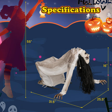 DREAMADE Animated Crawling Ghost Halloween Creepy Crawling Woman Prop