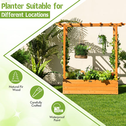 Dreamade Raised Garden Bed with Trellis, Wood Planter Box with Roof & Side Trellis, Drain Holes