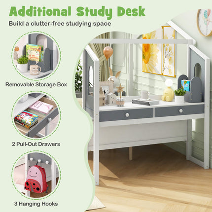 Dreamade Full/ Twin Size House Bed with Study Desk