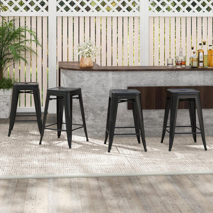Dreamade Metal Backless Bar Stools Set of 4, 24" Industrial Counter Height Bar Stools w/Cut-Out Handle, Footrest
