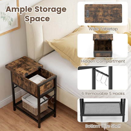 Dreamade End Table | Flip Top Bedside Night Stand w/USB & Type-C Ports (1/2)
