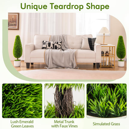 Dreamade 3ft Artificial Cedar Teardrop Shaped Topiary Tree, 2 Pack Faux Potted Plants with Plastic Nursery Pot