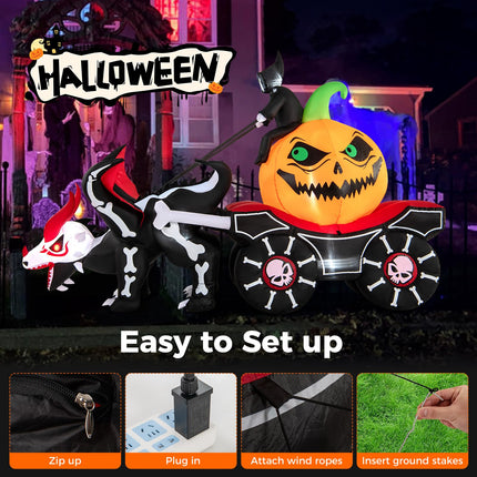 Dreamade 9 FT Halloween Inflatable Outdoor Decoration, Blow up Grim Reaper Driving Pumpkin Carriage