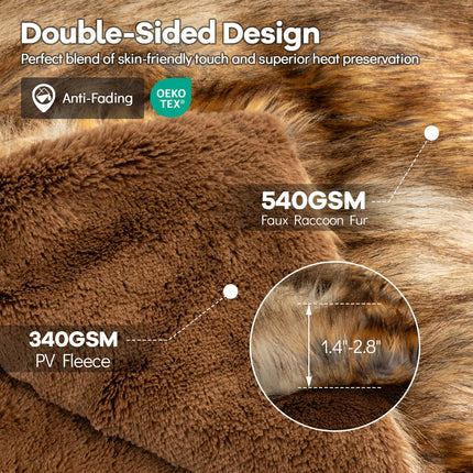 Dreamade 540GSM Soft Plush Fuzzy Luxury Faux Raccoon Fur Blanket for Bed