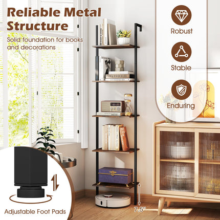 Dreamade 5 Tier Ladder Shelf Wall Mount Bookshelf with Anti-Tipping Kits & Metal Frame