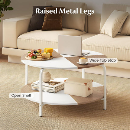 Dreamade Round Coffee Table 2-Tier Center Table with Open Storage Shelf
