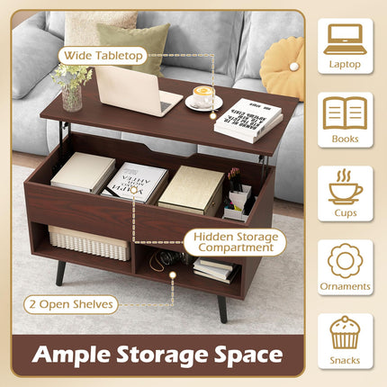 Dreamade Lift Top Coffee Table Modern Cocktail Table w/Hidden Compartment & 2 Open Shelves