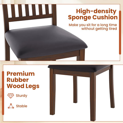 Dreamade Wooden Dining Chairs Set, Upholstered Kitchen Chairs w/Slat Back, Wear-Resistant PVC Leather