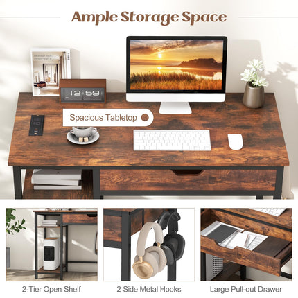 Dreamade Computer Desk with Drawers and Power Outlets