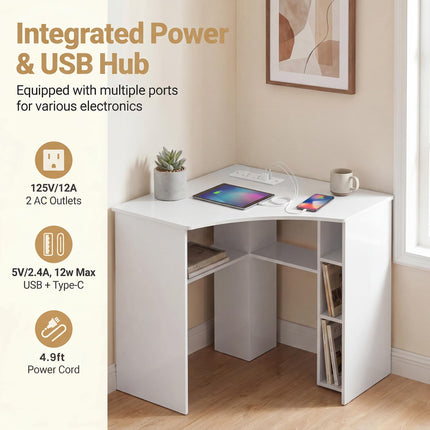 Dreamade Triangle Computer Desk with Charging Station