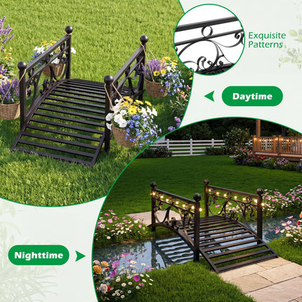 Dreamade 3.3 FT Garden Metal Bridge with Dual Patterned Side Rails