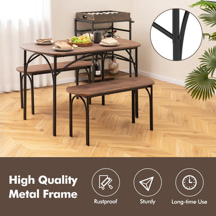 Dreamade Dining Table Set for 4, Modern Oval Kitchen Table Set with 2 Benches, Metal Frame