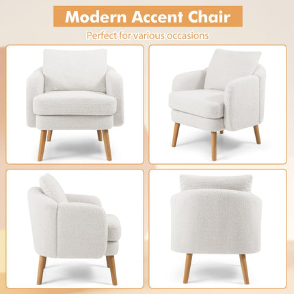 Dreamade Sherpa Accent Chair, Modern Upholstered Single Sofa Chair with Back Pillow & Solid Rubber Wood Legs