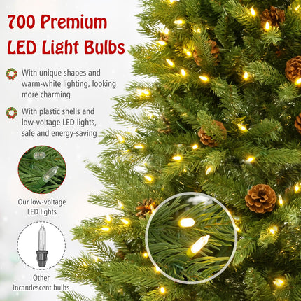 Dreamade 3-Minute-Setup Pre-Lit Artificial Christmas Tree, 7ft Hinged Xmas Tree with 360 Quick Power Connector