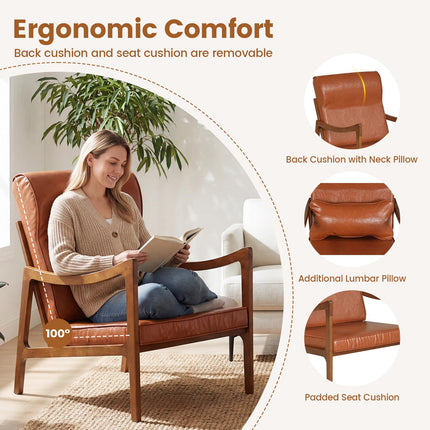 Dreamade Faux Leather Upholstered Armchair with Lumbar Pillow for Living Room & Bedroom