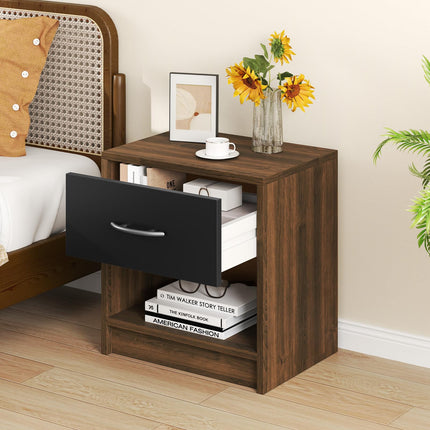 Dreamade Night Stand Set of 1/2 with Drawer, Wood End Table with Open Storage Shelf for Bedroom