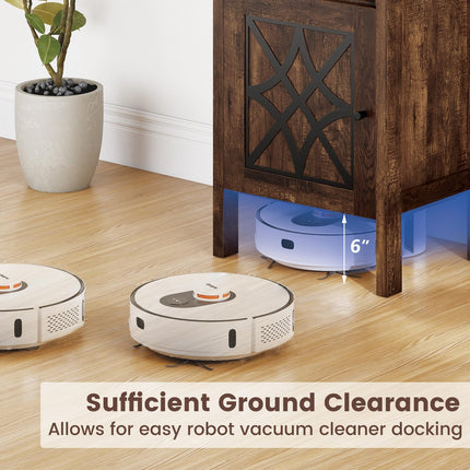 Dreamade Robot Vacuum Storage Cabinet with Door and Open Shelf for Living Room Bedroom