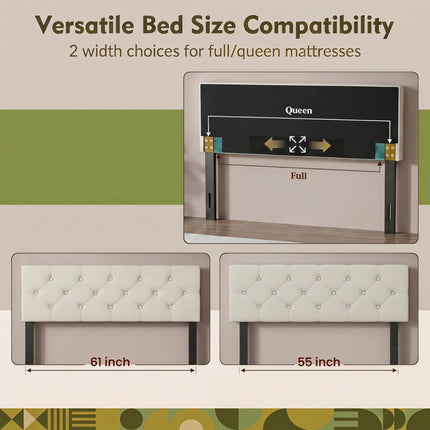 Dreamade Queen/Full Size Button Tufted Linen Fabric Head Board with Wood Support Legs