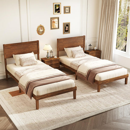 Dreamade Wood Bed Frames with Headboard, Mid Century Modern Platform Bed