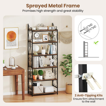 Dreamade 6-Tier Bookshelf Industrial Bookcase with 2 Anti-Tipping Kits and Metal Frame