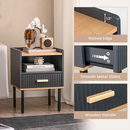 Dreamade Modern Nightstand with Drawer - Bedside Table with Open Shelf, Gray