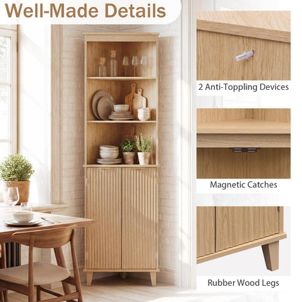Dreamade 68" Tall Corner Cabinet with Fluted Doors
