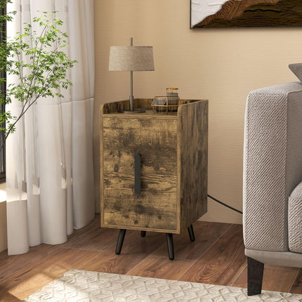 Dreamade Nightstand with Charging Station, Narrow End Table with 2 Drawers & Metal Gold Legs