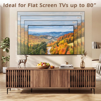 Dreamade 4-Door Slatted TV Stand for 80 Inches TVs for Living Room Bedroom