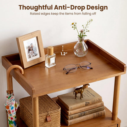 Dreamade Boho Bamboo Rattan Nightstand w/Flip-Up Door & Rasied Edge