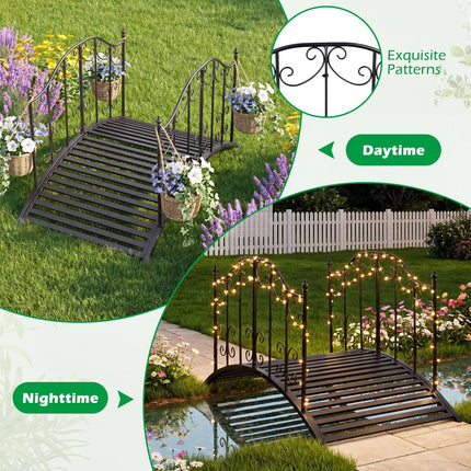 Dreamade 4 FT Metal Garden Bridge with Powder-Coated Finish & Scrollwork Rails