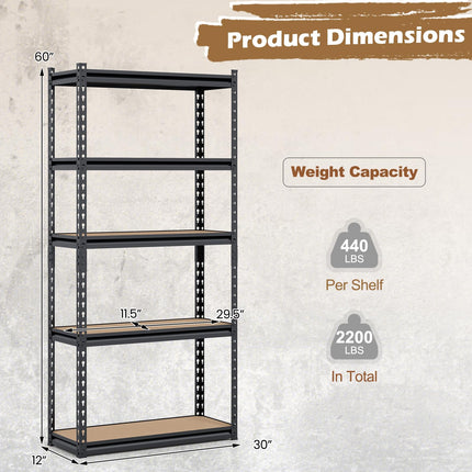 Dreamade 5-Tier Metal Storage Shelves Heavy Duty Garage Shelving Units(1/2/3/4,30" W x 12" D x 60" H)