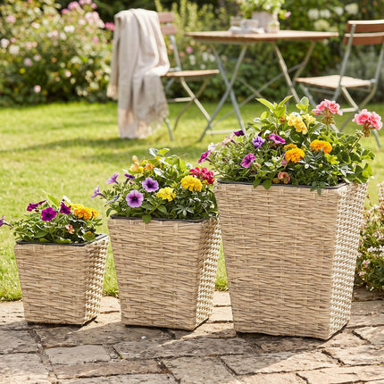 Dreamade 3-Piece Rattan Planter Box Kit with Removable Plastic Liners