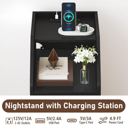 Dreamade Side End Table with Charging Station Sofa Couch Table with Shelf Drawers